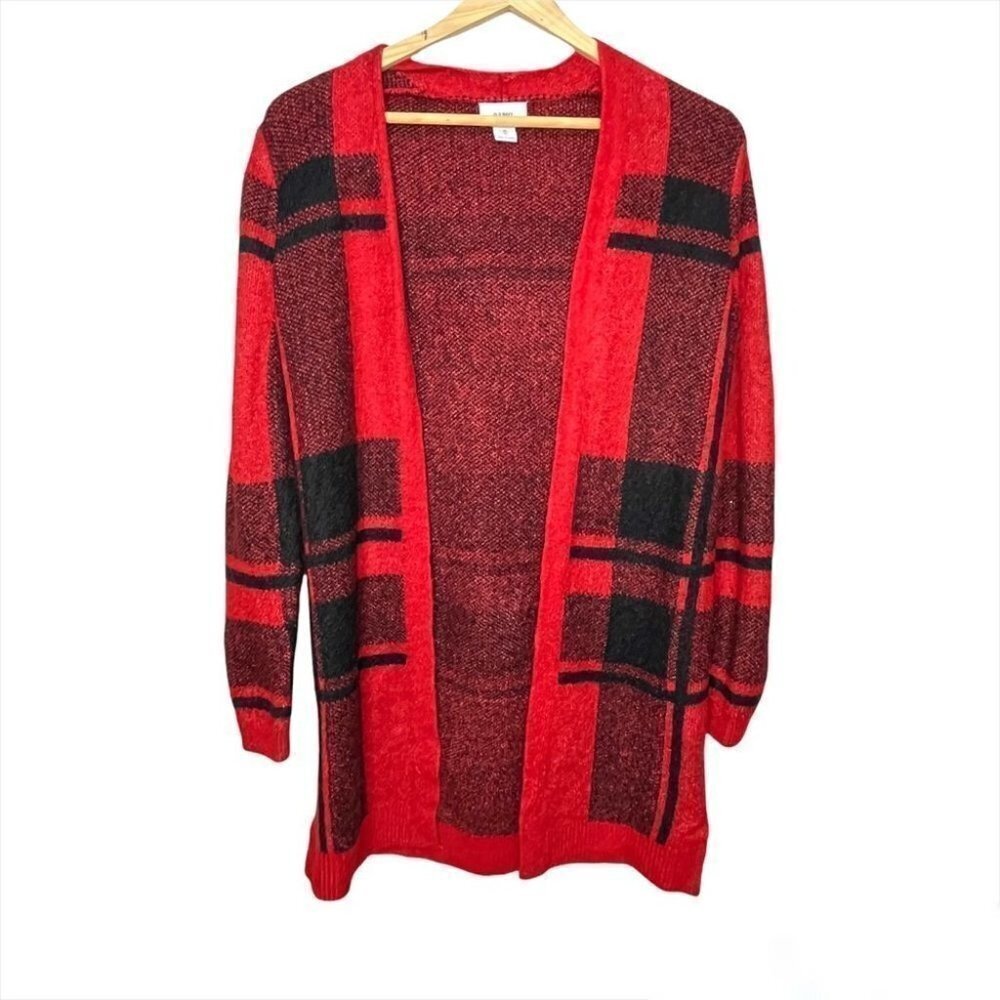 Size XS Old Navy Red & Black Plaid Open Cardigan